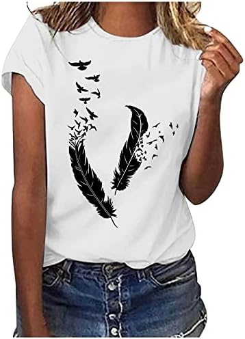 Летни врвови на Iuhanенски летни врвови со кратки ракави маици Печати за глуварче печати Основни маички за жени удобни екипи