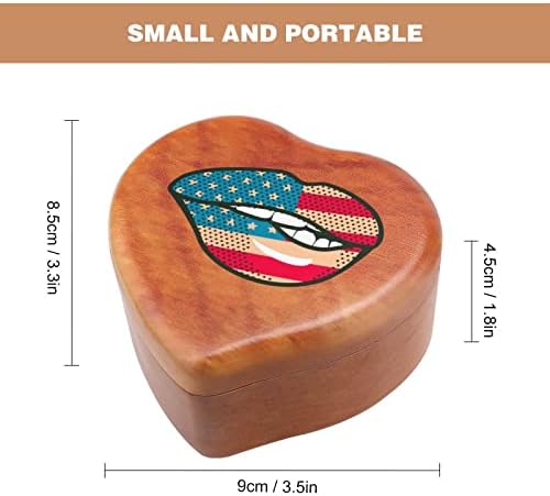 Американско знаме за усни пошумени музички кутии гроздобер врежана срцева музичка кутија подарок за Божиќ за роденден на годишнината