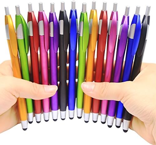 Skoloo Stylus пенкала за екрани на допир, пакет од 14, 2-во-1 кликнете топка пенкало, пенкало со топка и тенок стилус за универзален паметен