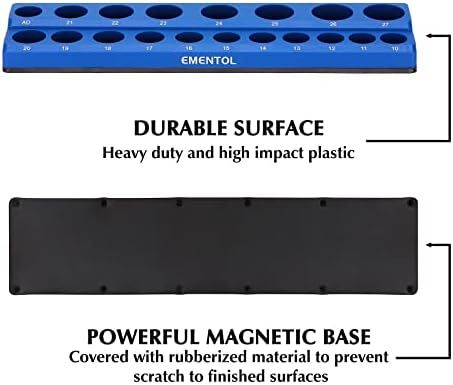 Организатори на метрички магнетски приклучоци на Ементол 3 парчиња- сина боја, држи до 75 приклучоци, 1/4 , 3/8 и 1/2 погон, комплет
