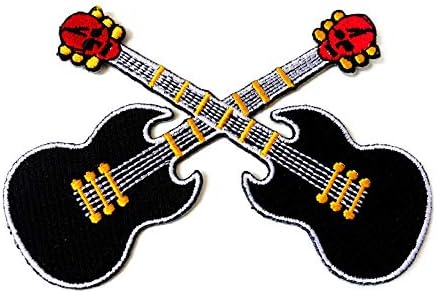 Т-црна гитара крст череп рокенрол и ролна јакна маица шие железо на везена апликација знак знак за крпеница облека