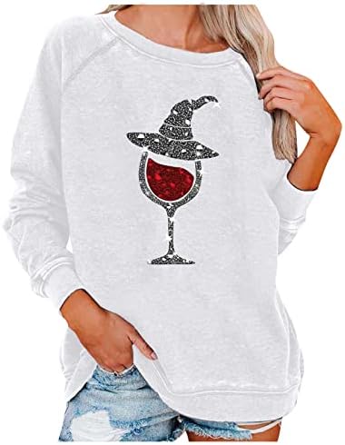 Women'sенски долги ракави врвови гроздобер графички маички готски печати тенка обична екипатка џемпер лабава вклопена трендовски пуловер
