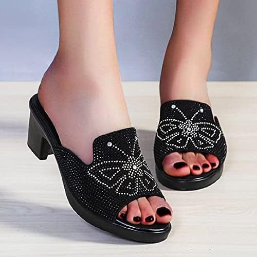 Папучи за жени на отворено водоотпорен моден лесен бучен дијамантски лизгање на потпетици за слободно време затворено летни апостолки сандали