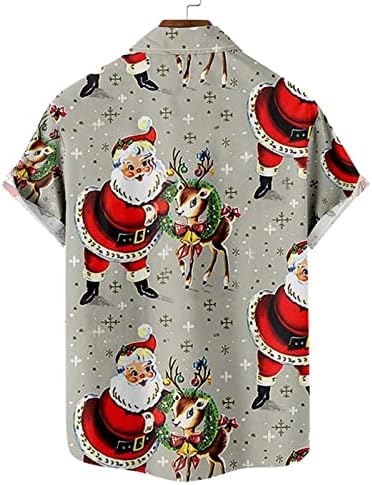 Машки Божиќен краток ракав копче надолу кошули Гроздобер куглање со куглање, обичен Дедо Мраз, печатено редовно вклопување на врвот