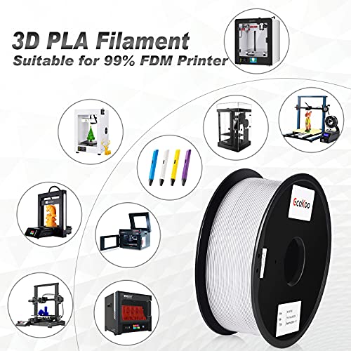 Goofoo PLA + 3D филамент за печатач 1,75мм, меур без затнување без димензионална точност +/- 0,05 mm, 1 кг лажица, бело