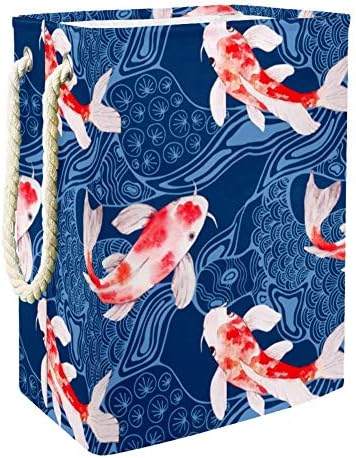 Инхомер Акварел Кои Риба 300д Оксфорд Пвц Водоотпорна Облека Ја Попречува Големата Корпа За Перење За Ќебиња Играчки За Облека Во Спалната