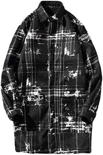 Машка улична облека палта есен зимска преголема блуза панк готско копче надолу по јакна руно наредени лапчиња за модни ровови за печатење
