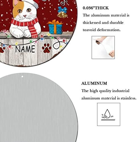 Среќен Божиќен венец знак обичај мачка име зимска снежна сцена тркалезна метална лименка знак затворен божиќен wallид украси гроздобер