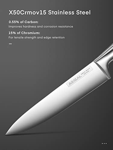 Комплет нож за ајхеал 14 ПАРЧИЊА И Комплет Нож За Назабен Стек од 8, Комплет Кујнски Нож Од Нерѓосувачки Челик Со Јасен Блок