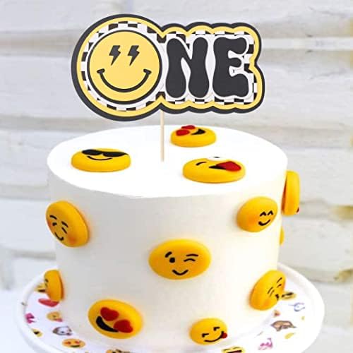Еден среќен пријателе торта топер, еден среќен пријателе роденден украси, смешковци лице партија декор, Кул пријателе 1 роденден торта