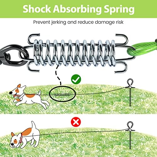 Кучиња извалкаат кабел, синџири на кучиња за надвор со трајна пролет и легура, 10/20/30/50 ft извадете кабел за кучиња до 250 bs, кучиња