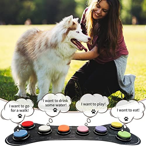 Ribosy Soundboard, 8 копчиња за снимање со гумен душек, 50 налепници за обука, копчиња за кучиња за комуникација - снимајте и репродукција