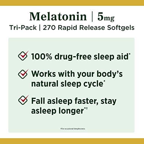 Баунти на природата мелатонин помош за спиење без лекови, додаток во исхраната, промовира релаксација и здравје на спиењето, 5 мг, 90 брои,
