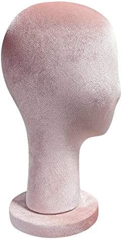 Де-лианг луксузен женски кадифен глава манекен за перика капа, блок модел светло розова-33см