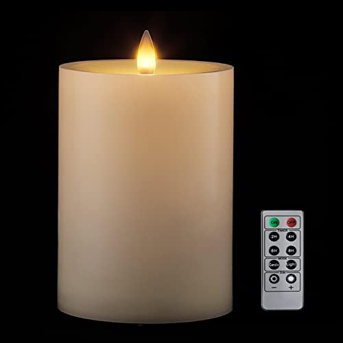 Cozierglow Flamless столб свеќи кои трепкаат со далечински тајмер, свеќи за батерии до 2000 часа, 3Д подвижни пламени во восок од свеќи,