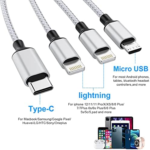 кабел за Полнење на iPhone 1,8 m/6Ft Мулти 4 ВО 1 USB Универзален Кабел За Брзо Полнење Кабел За Полнење Multyningx2+Тип C+Микро