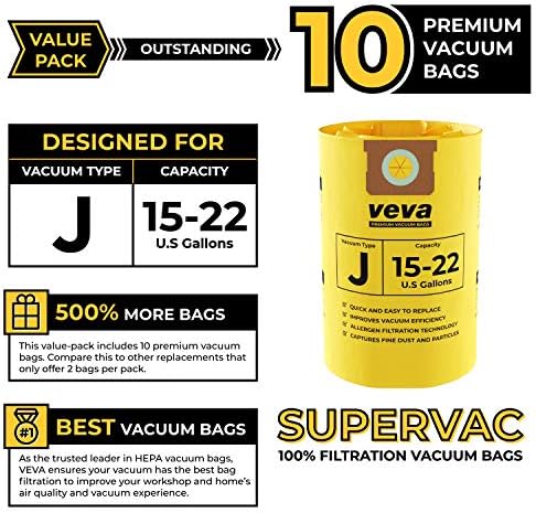 Veva 10 пакет Премиум вакуумски филтерски торби тип J 9067300 Работа со вакуум на продавници 15-22 галон VAC - 90673