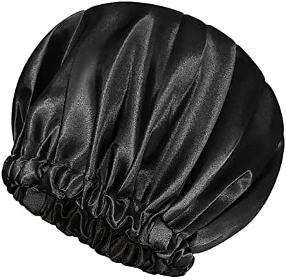 Graunton Satin Bonnet Silk Lanted Bonnet Hash Bonnet за жени, големи прилагодливи капачиња за спиење за кадрава природна коса црна