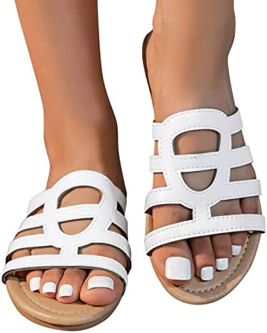Летни сандали на плажа за жени дами мода лето цврста боја лента комбинација шуплива едноставна рамна папучи женски сандали чевли чевли