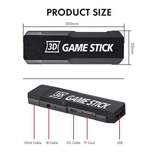XSPARK 4K Retro Game Stick Lite - 20+ емулатори, 128 GB Вградени 10000+ видео игри, безжична конзола за ретро игра, двојни безжични контролори