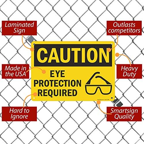 SmartSign - U9-1533 -NP_10X14 Внимание - Потребна заштита за очите знак | 10 x 14 пластична црна боја на жолта боја