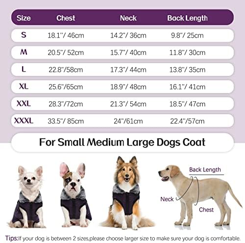 Purpleg Purple Dog Brkurleg со затегнување, мало средно големо куче зимска облека со крзнена јака, миленичиња топла снежна костумска јакна со рефлексивно, водоотпорно ладно вр?