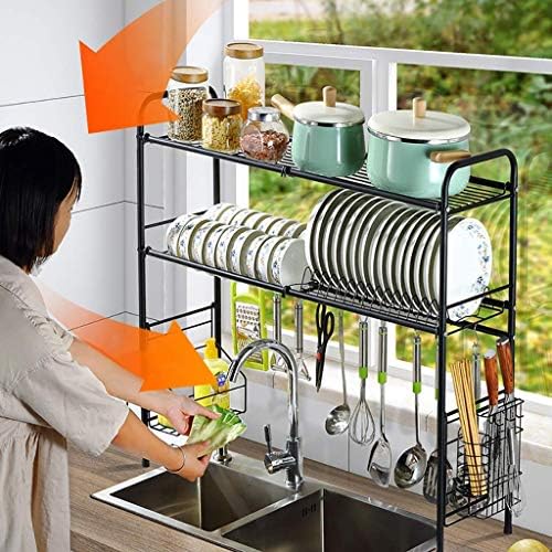 Rack DSJ Rack, над решетката за сушење на садот за мијалник, 2 нивоа црна 201 -та 201 Организатор за садови за садови за кујнски