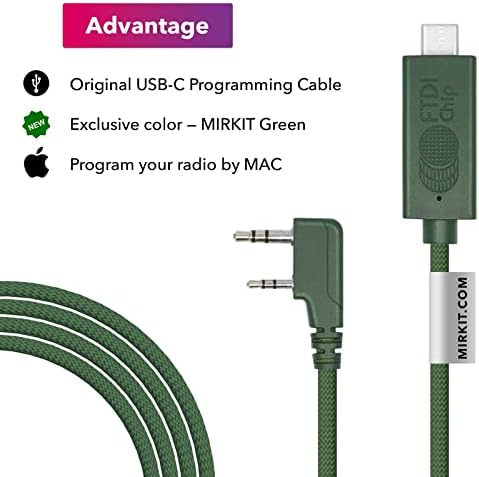 МИРКИТ Пакет За Baofeng УВ-5R и MAC: Baofeng Батерија BL-5 3800 mAh &засилувач; Baofeng Програмски Кабел FTDI USB-C Зелена За