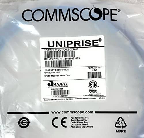 Commscope Cat 6A UNC10G-BL-10ft Модуларен Кабел За Лепенка, U/СОВЕТ, 1PC-НОВ