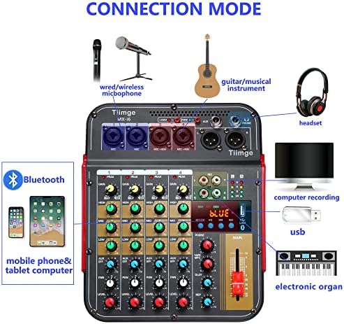 Професионална плоча за звук на аудио миксер, 6-канален дигитален Bluetooth компјутерски компатибилен влез DJ Controller Mixer 48V Phantom