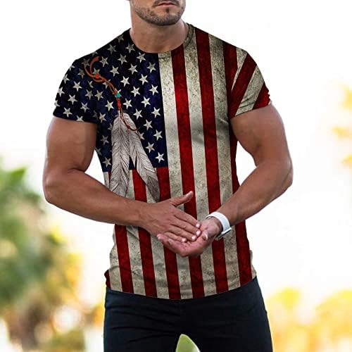 XXBR Менс американско знаме маица лето обичен кратки ракави Индиски волк печати врвови кул мускулен тренинг атлетика маичка со преголема