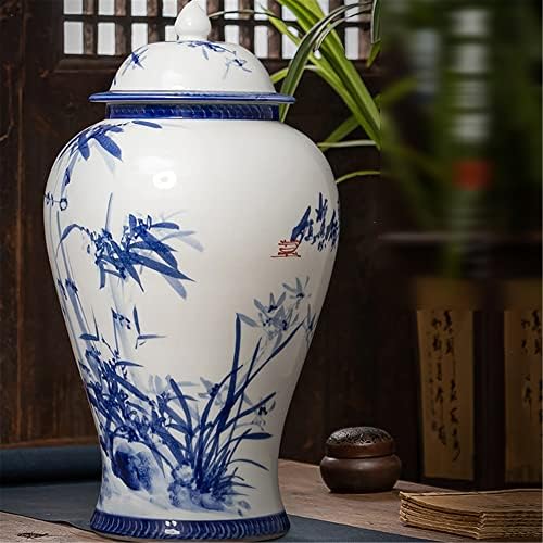 Керамички тегли на Намази, тегла за чај, тегли за складирање на кинески стил, тегли од ѓумбир сини и бели порцелански храм керамички ѓумбир