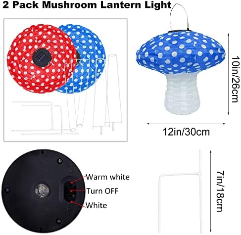 2 Парчиња Печурки Со Светло Соларно Напојување, 12 во Градинарски Декор Светла За Фенери, Големи Топли Бели Надворешни Светла Водоотпорни