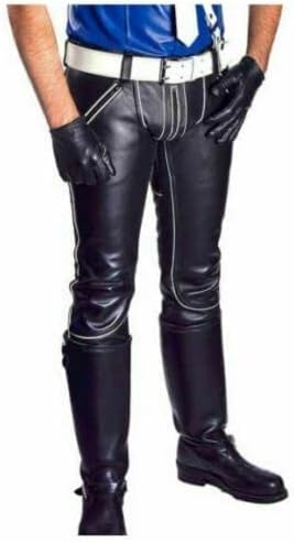 SizzLeather Men's Real Cowhide Leather Quilted панели Тенок фит панталони панталони