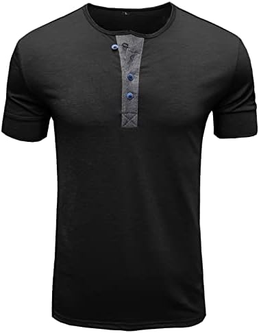Машки краток ракав Хенли Теј 1/4 копче маици за голф, деловни памучни обични врвови, модни предни плочи блузи црни