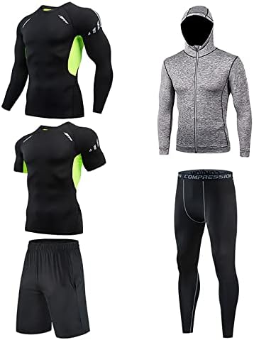 Нархбрг 5 парчиња Облека За Брзо Сушење За Мажи Тренинг Трчање Спортски Панталони За Компресија Маица Маица Врвна Долга Ракава Патент