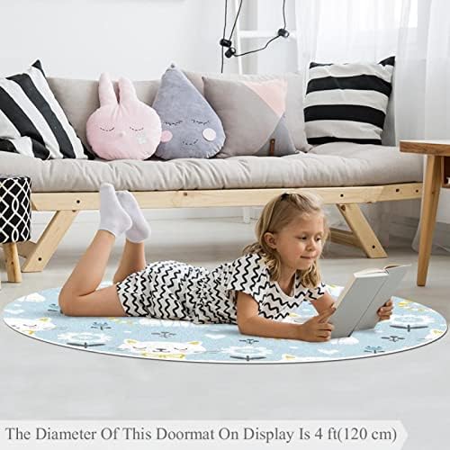 Llnsupply Детска килим 5 ft Големи килими за кружни области за девојчиња момчиња бебе - мачка принцеза срце сина, домашен декор