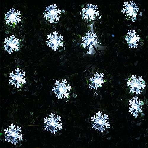 DarknessBreak Божиќни соларни светла Снегулка декор, 32ft 50 LED диоди на отворено соларни Божиќни светла за новогодишна елка, Божиќ декор,