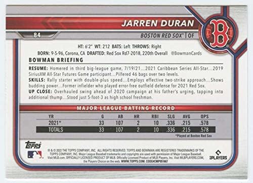 2022 Bowman 84 Jarren Duran RC Rookie Boston Red Sox MLB картичка за тргување со бејзбол