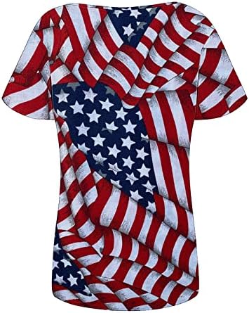 Кошули со кратки ракави за жени случајни 4 -ти јули патриотски принт v вратот трендовски стилски блузи кошула обична маичка