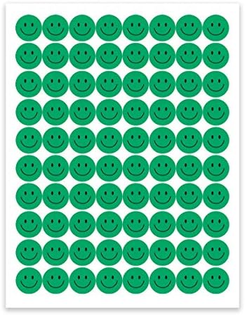 Налепници за добро однесување на Hygloss - поттик за студенти и деца - симпатично зелено смајли лице - ½ инч, 15 листови - 1200 налепници