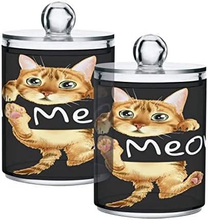 Алаза 2 пакет QTIP носител на држач Симпатична мачка виси на Hi Meow Организатор за бања Канистри за памучни топки/брисеви/влошки/конец,