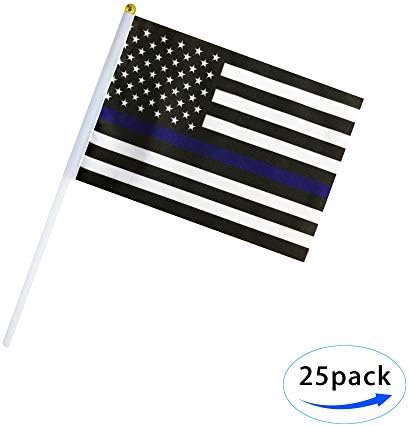 Ловевц Тенка Сина Линија Американско Американско Полициско Знаме Мал Мини Во Чест На Полициските Службеници Стап Знамиња, 25 Пакет