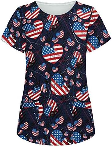 4 јули Маици За Жени Американско Знаме Летни Кошули Со Кратки Ракави Против Вратот Со 2 Џебови Блузи Празнична Секојдневна Работна Облека