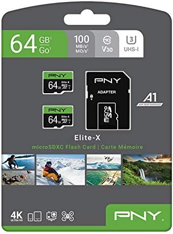 PNY 64GB Елита-X Класа 10 U3 V30 microSDXC Флеш Мемориска Картичка 2-Пакет - 100MB/s, Класа 10, U3, V30, A1, 4K UHD, Full HD,