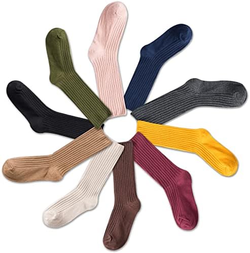 Рицес 10 Пара Удобни Модни Атлетски Чорапи За Жени, Еднобојни, Над Чорапите За Истегнување На Екипажот На Глуждот За Девојчиња