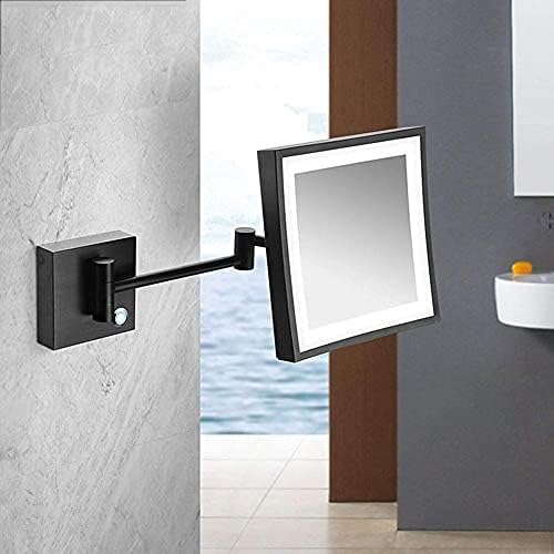 Ларро бања за бричење огледало монтиран, LED осветлено огледало за шминка со 3x зголемен екран на допир, вртење на екран за проширување на квадратното