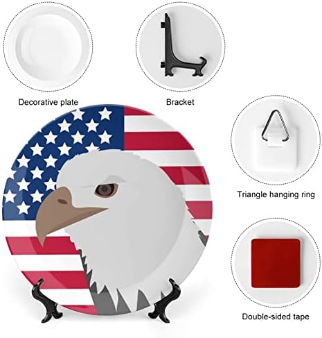 Орел на американското знаме гроздобер дизајн коска Кина декор плоча со штанд декоративна плоча дома Волшебна плоча