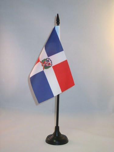 ЗНАМЕ На Доминиканската Република Знаме на Маса 4 х 6 - Знаме На Доминиканска Маса 15 х 10 см-Црн Пластичен Стап И Основа