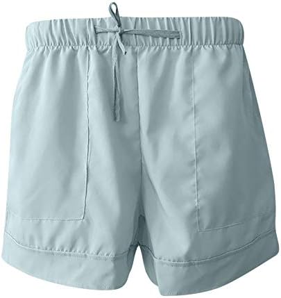 Huojing плус шорцеви со големина за жени цврста боја лабава топла панталони џебови за летни шорцеви за еластична половината